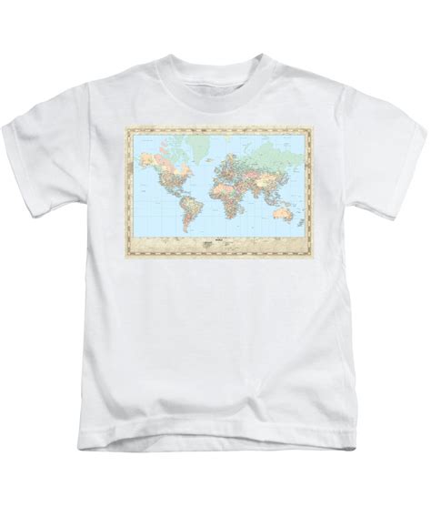 Huge Hi Res Mercator Projection Political World Map Kids T Shirt For