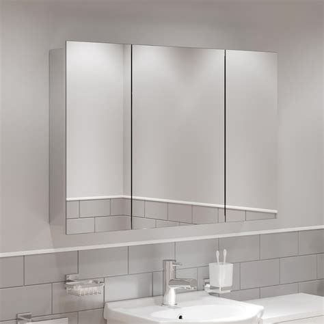 Triple Door Bathroom Mirror Cabinet Cupboard Stainless Steel Wall Mounted 900mm Ebay