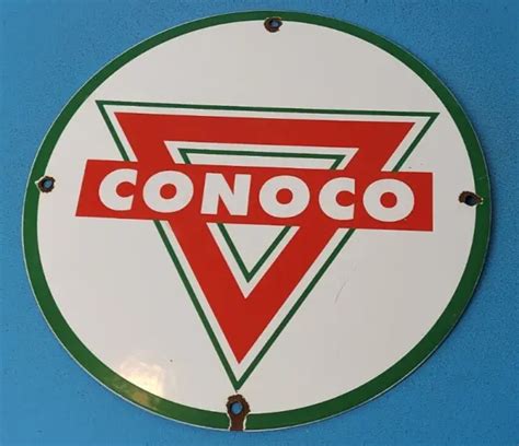 Vintage Conoco Gasoline Porcelain Gas Service Station Pump Plate Ad