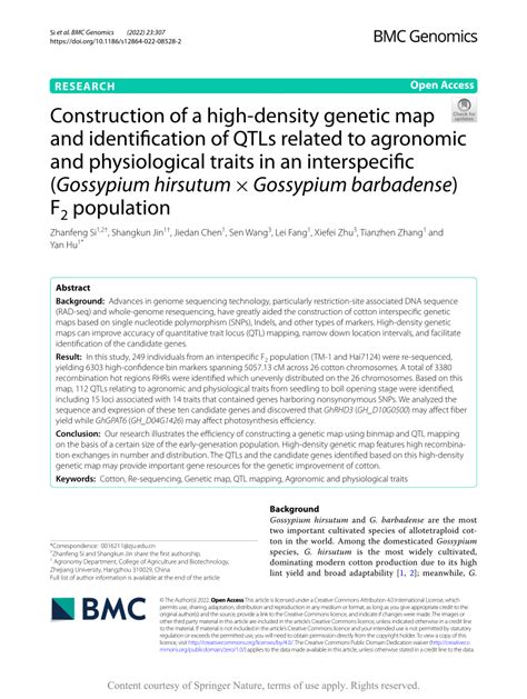 Pdf Construction Of A High Density Genetic Map And Identification Of Qtls Related To Agronomic