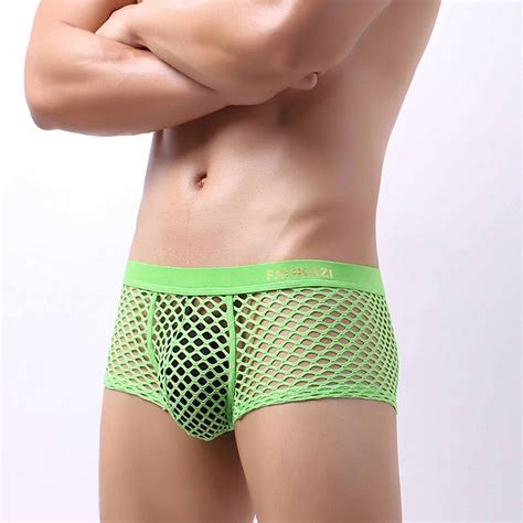 Sexy Lingerie Men Low Rise Nightwear Underwear Man Transparent Mesh Boxers Briefs Short