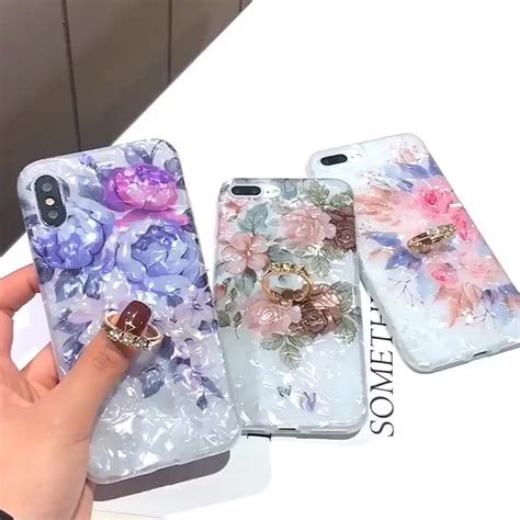 Luxury Shell Texture Flower Case For Iphone 15 Pro Max Soft Imd Glitter