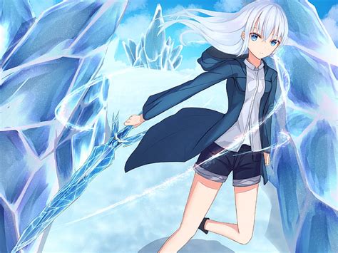 2k Free Download Girl Ice Magic Anime Art Blue Hd Wallpaper