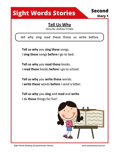Repeated reading practice with short passages improves word recognition and automaticity. Reading Comprehension Worksheet - Tell Us Why