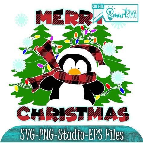 Christmas Penguin Svg Merry Christmas Svg Buffalo Plaid Svg Etsy