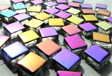 Metallic Glass Tiles Crystal Electroplated Mosaic Tiles Half Inch Mixed Bright Colors 100
