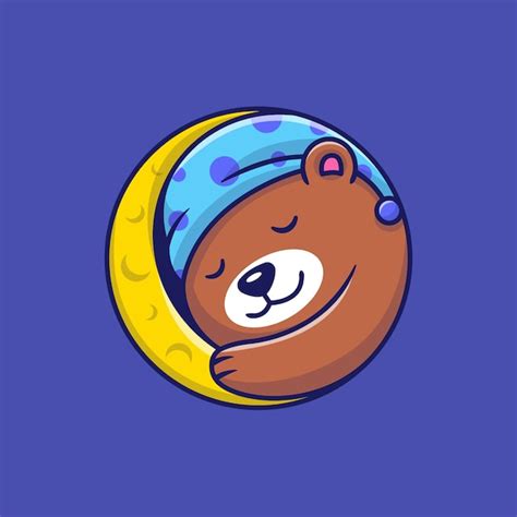 Premium Vector Cute Bear Sleeping On Moon Cartoon Illustration