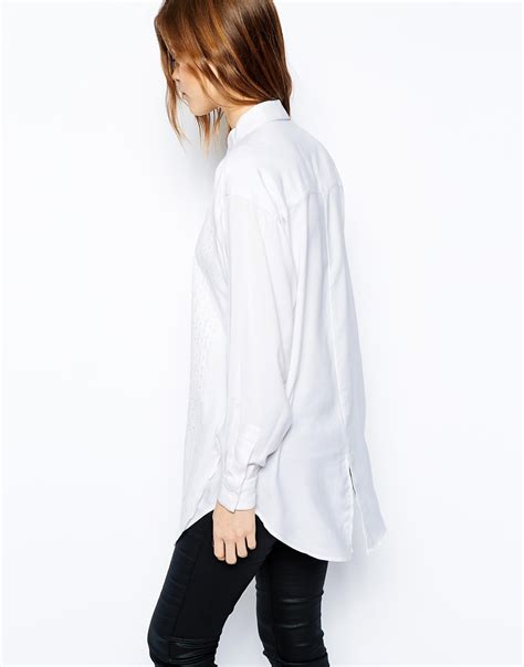 Asos Boyfriend Shirt With Embroidered Overlay In White Lyst