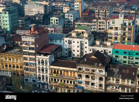 Skyline Of Central Yangon City With Old And New Buildings Rangoon