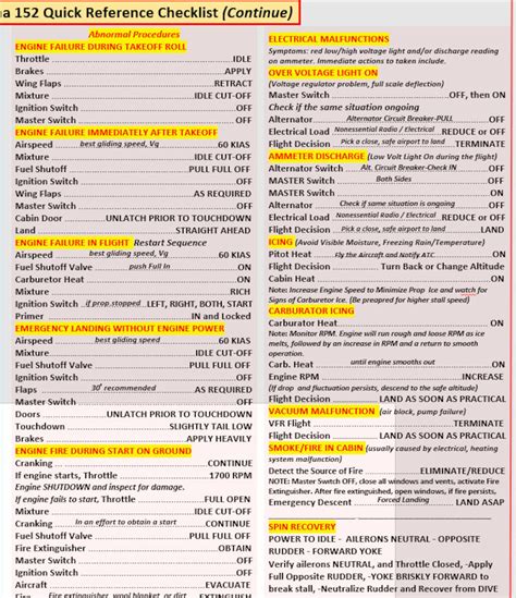 Cessna 152 Quick Reference Checklist. Durable Laminate - Etsy Hong Kong