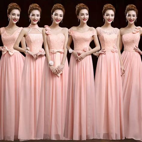 Aliexpress Com Buy Nude Pink Chiffon Long Bridesmaid Dresses New