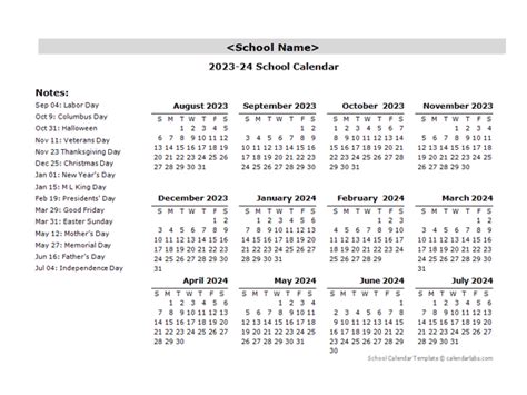 2023 Yearly School Aug Jul Calendar With Holidays Free Printable
