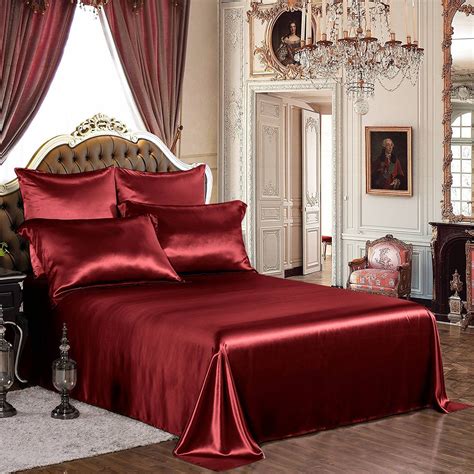 Taihu Snow 4pcs Silk Sheets Set 100 19mm Mulberry Silk Burgundy Red