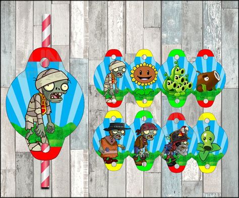 Plants Vs Zombies Straw Tags Instant Download Printable Etsy