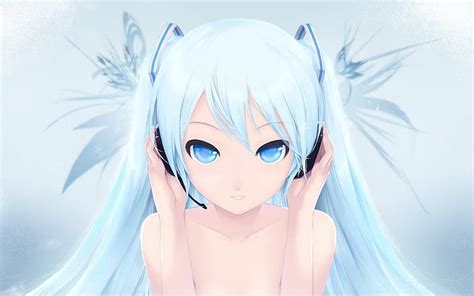Hd Wallpaper Headphones Vocaloid White Hatsune Miku Blue Eyes Long