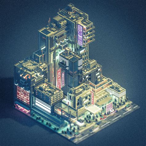 Sci Fi City Voxel Art On Behance Sci Fi City Futuristic City City