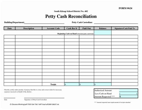 Petty Cash Format In Excel