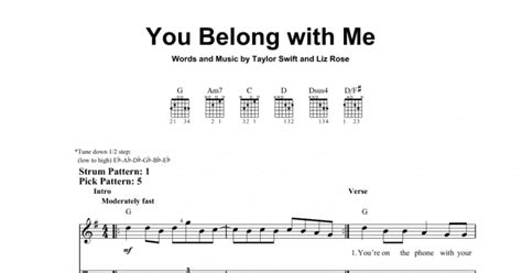 You Belong With Me Easy Guitar Tab Print Sheet Music Now