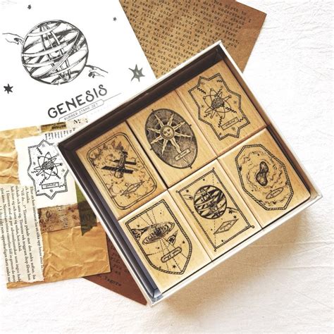 Genesis Rubber Stamp Set Wooden Galaxy Themed Stamps Space Universe