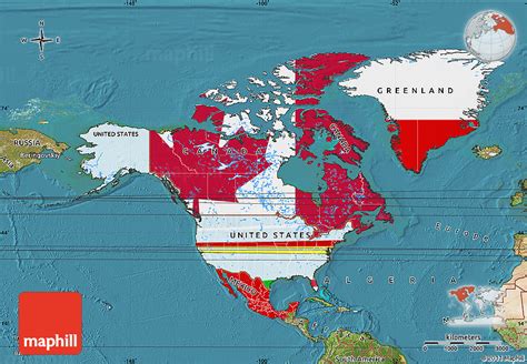 Flag Map Of North America Satellite Outside