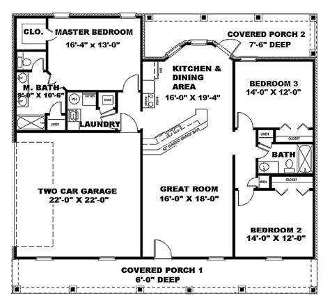 Two more bedrooms share a hall bath.related plan: 1500 Sq Ft House Plans House Plans 1500 Sq FT No Garage, simple 2 bedroom cabin plans ...