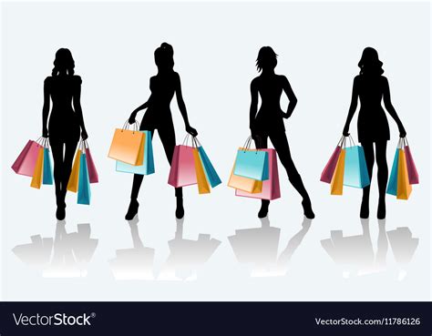 Female Black Silhouette With Shopping Bags Vector Image