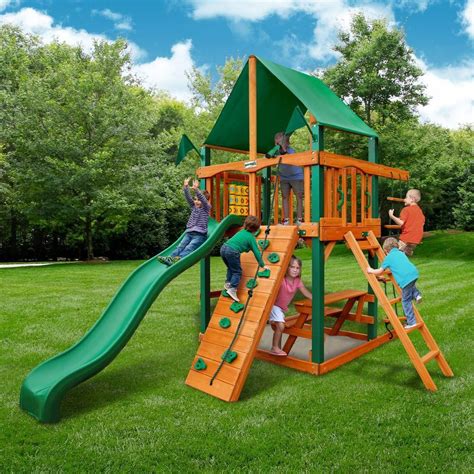 Gorilla Playsets Chateau Tower Wooden Playset With Green Vinyl Canopy