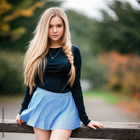 Beautiful Teen Model Girl Dressed In A Short Skirt Generative Ai Stock Illustration Adobe Stock