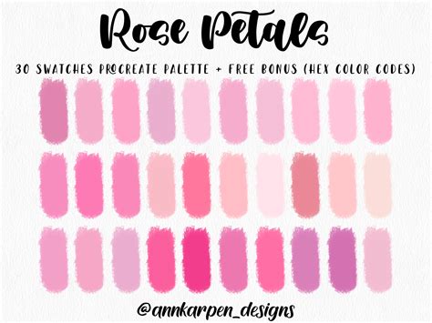 Rose Petals Procreate Palette 30 Hex Color Codes Instant Digital