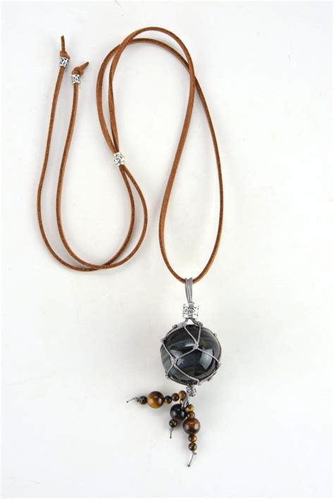 Blue Tigers Eye Sphere Vegan Faux Suede Necklace By JustBeadHappy2 On