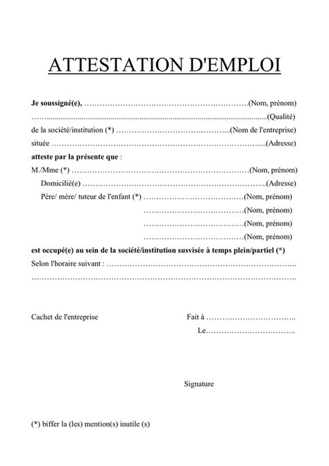 Attestation D Emploi Doc Pdf Page Sur Hot Sex Picture