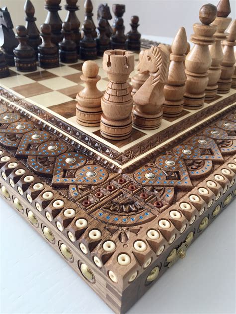 Handmade Wooden Chess Set T Wooden Chessboards Backgammon Etsy