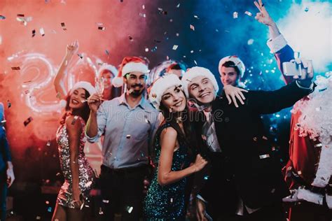 Happy People Taking Selfie On New Year Party Stock Image Image Of Clubbing Santa 128527105