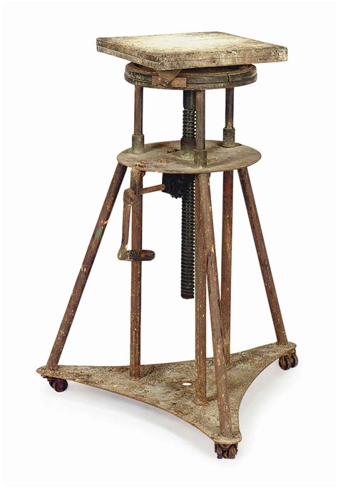 A Painted Oak And Metal Adjustable Sculpture Stand 20th Century