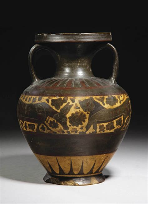 A Middle Corinthian Black Figured Amphora Circa 590 570 Bc With