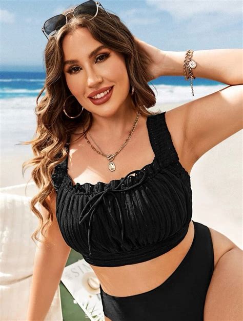 Plus Size Ruched Bust Frill Trim Tie Front Bikini Top Etsy