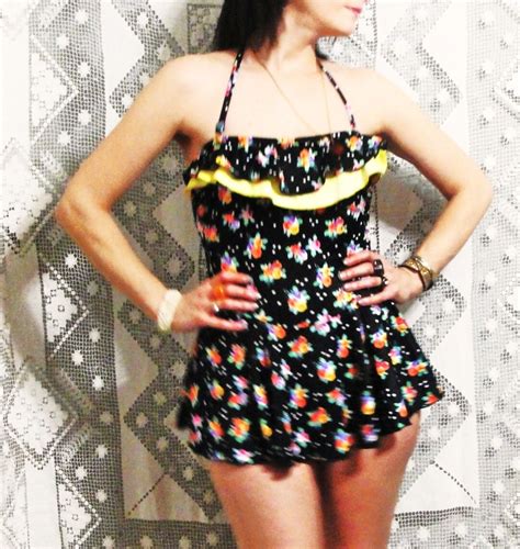 Vintage Catalina Pin Up Style One Piece Swim Suit 1950s Throwback W Skirt Xs Ebay