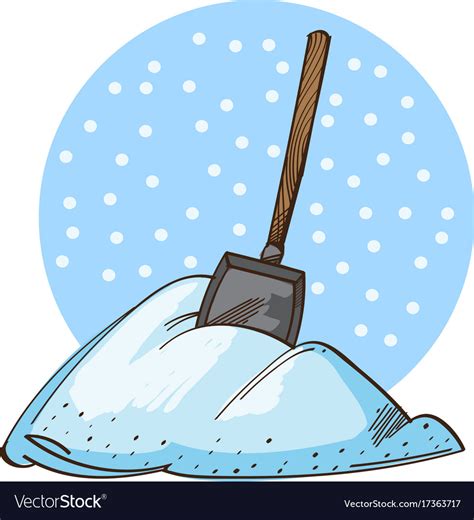 Shovel In A Pile Of Snow Isolated On White Vector Image