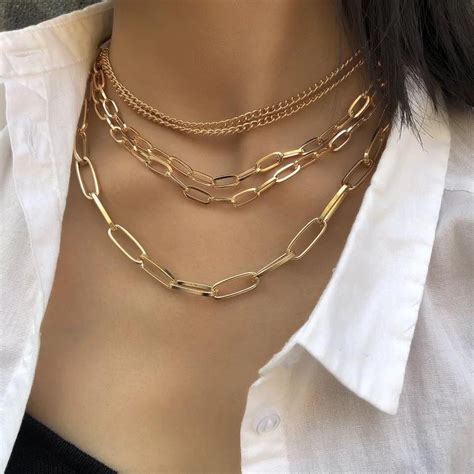 Chain Necklace Outfit Layered Chain Necklace Chunky Chain Necklaces