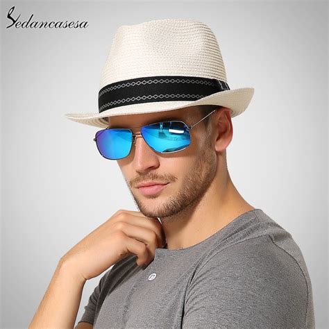 sedancasesa new trilby straw hats for men beach summer sun hat sun protect fedora straw hat with