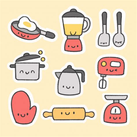 Cute Kitchen Tools Sticker Hand Drawn Cartoon Collection