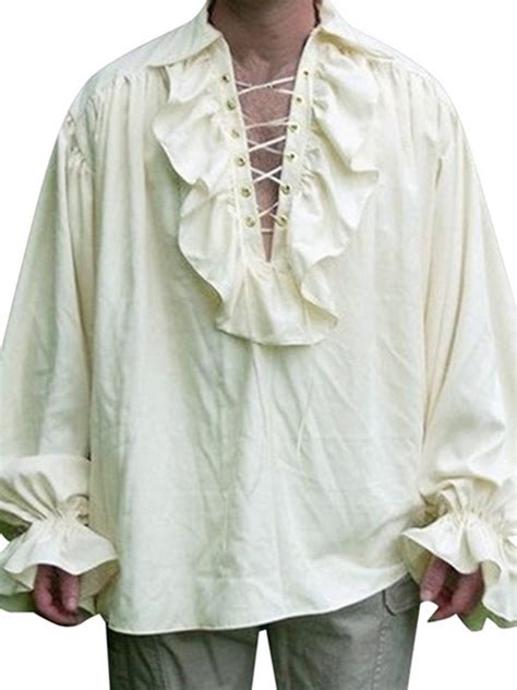 Sannedong Mens Ruffled Renaissance Costume Shirt Medieval Steampunk