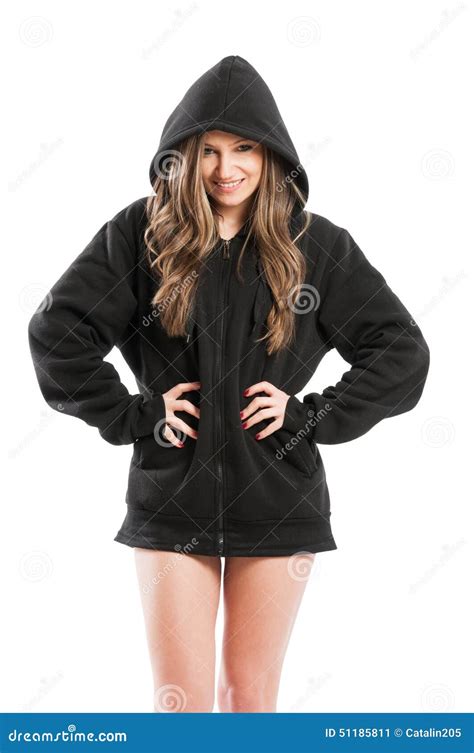 sexig gullig krusig och förtjusande ung kvinna som bär en hoodie fotografering för bildbyråer