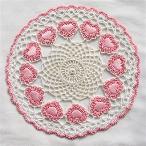 Crochet Heart Doily Pink And White 3 Valentine Crochet Heart