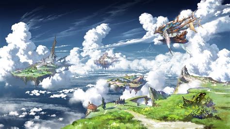 Anime Granblue Fantasy Sky Cloud Ship Floating Island Wallpaper Fantasy Landscape Fantasy Art