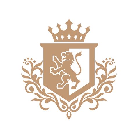 Lion Heraldry Emblem Modern Line Style With A Shield And Crown Vector