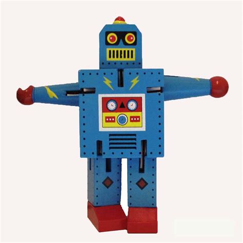 Large Wood Blue Robot Art Of Toys