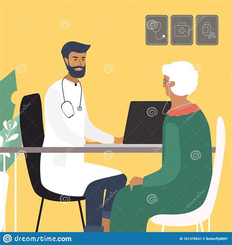 Doctor Examining And Consulting An Old Woman At The Clinic Care Of