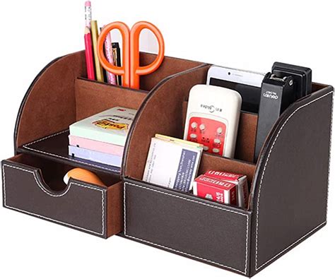 Office Desk Organizer Pu Leather Multifunctional Storage