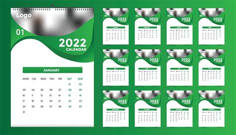 Diseño De Plantilla De Calendario De Pared Mensual Para 2022 Año La
